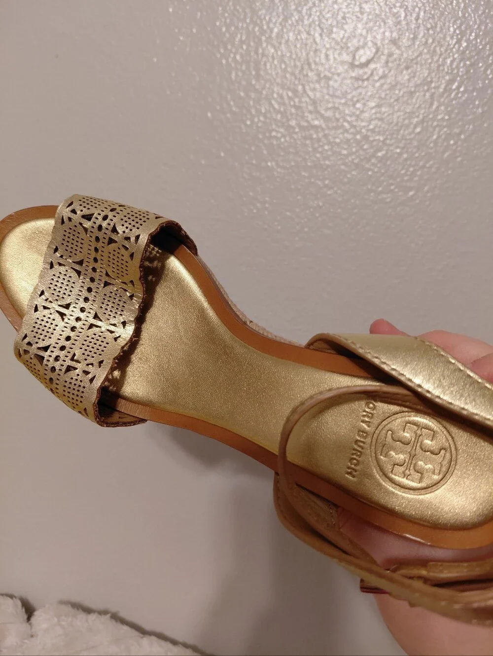 Tory Burch Gold Toned Espadrille Wedges